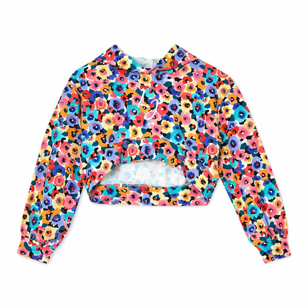 Girls Multicolor Floral Print Hooded Sweatshirt