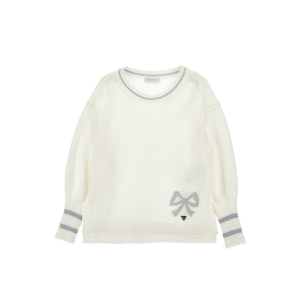 Girls White Bow-Print Ribbed Sweatshirt
