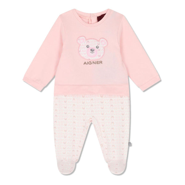 Baby Girls White & Pink Teddy Bear Romper
