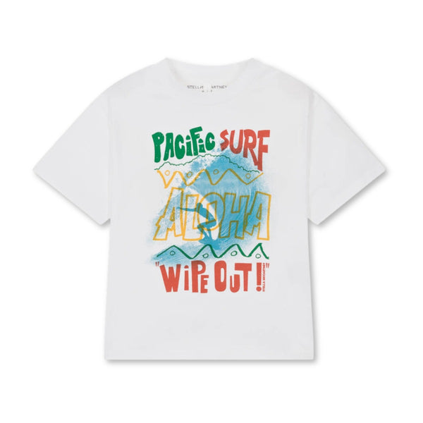 Boys White Cotton Surf Print T-Shirt