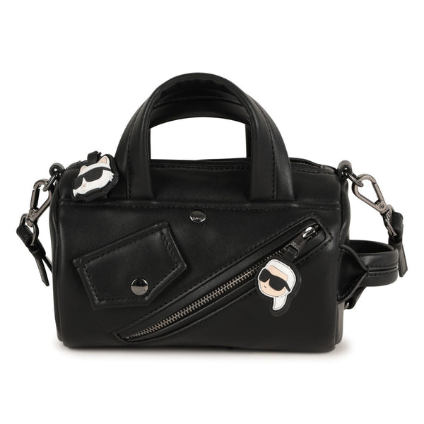 Girls Black Logo-Strap Hand Bag