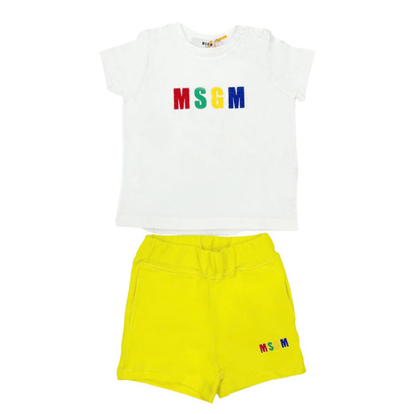 White & Yellow Cotton Shorts Set