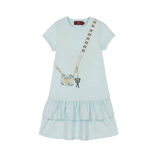 Girls Blue Cotton Crossbody Bag Dress