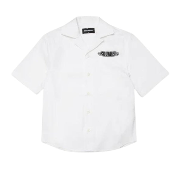 Boys White Poplin Shirt With Surf Logo Patch