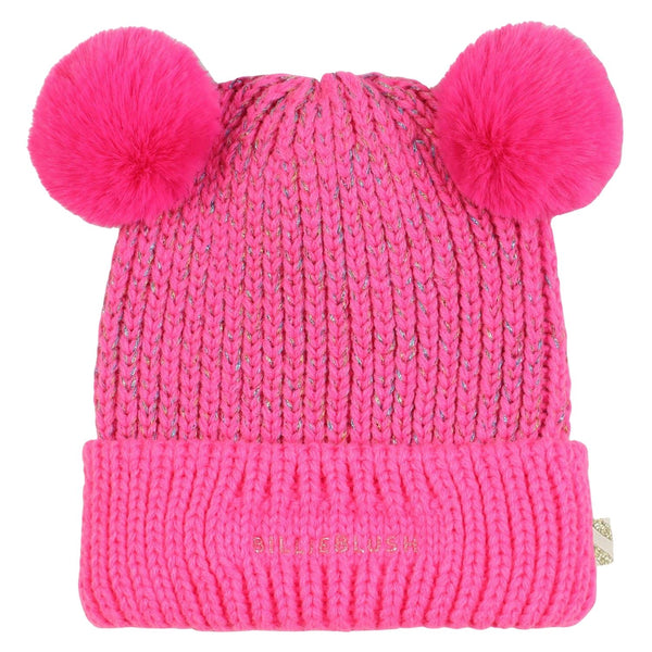 Girls Pink Knitted Pom Pom Beanie