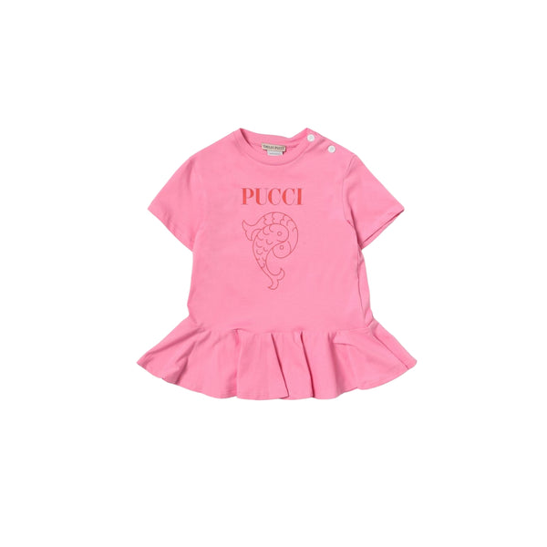 Girls Pink Logo Print Cotton Dress