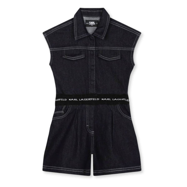 Girls Dark Blue Logo Denim Playsuit