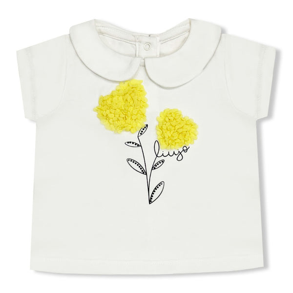 Baby Girls White Flower-Patch T-Shirt
