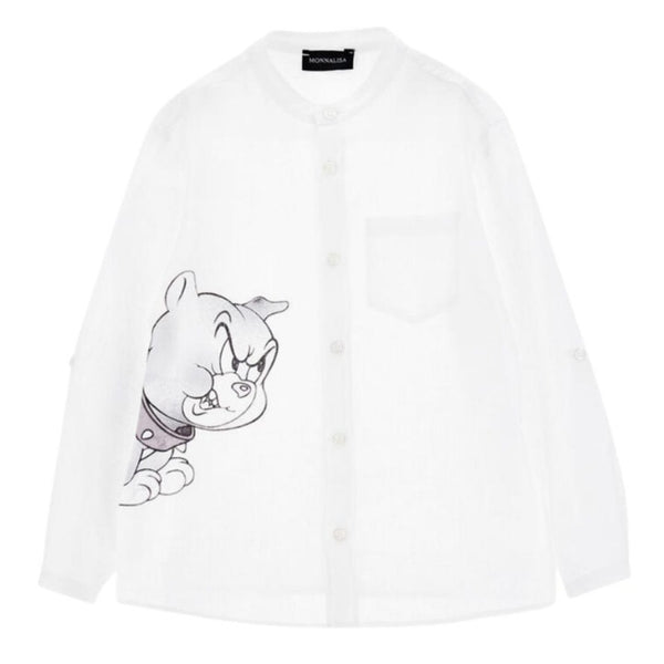Boys White Spike Linen Shirt
