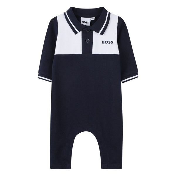 Baby Boys Navy Blue Logo-Print Polo Romper