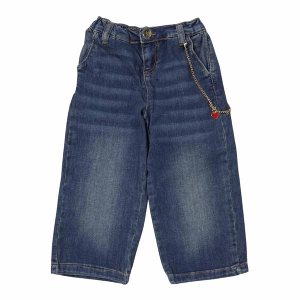Girls Denim Blue Flared Jeans With Chain