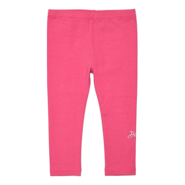 Pink Cotton Leggings With Silver Logo Print