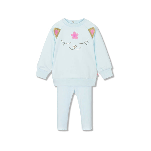 Baby Girls Blue Cotton Cat Leggings Set