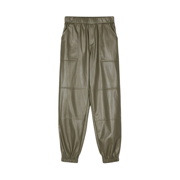 Girls Olive Green Faux Leather Trousers
