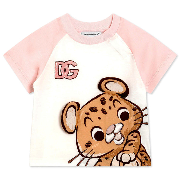 Baby Girls White Leopard-Motif Raglan T-shirt