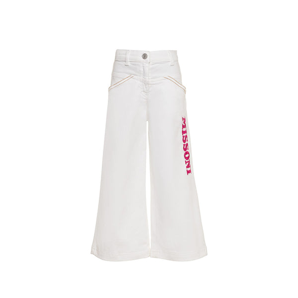 Girls White Sequin Logo Trouser