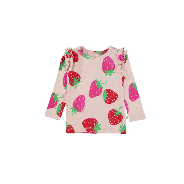 Girls Pink Cotton Strawberry Top