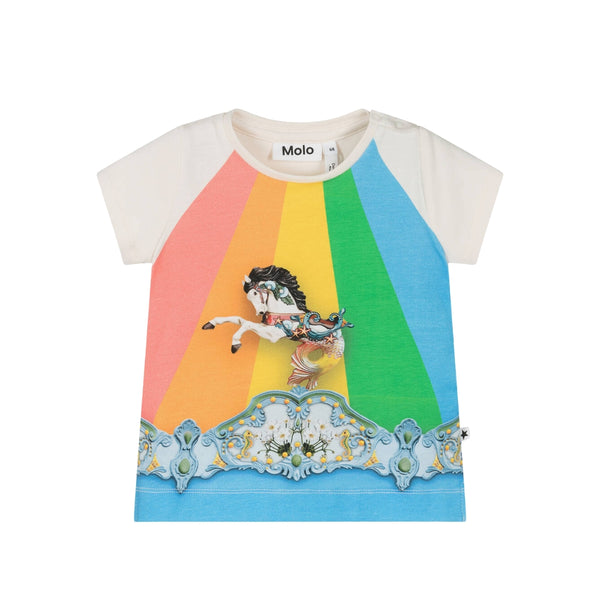 Baby Girls Ivory Cotton Rainbow Carousel T-Shirt