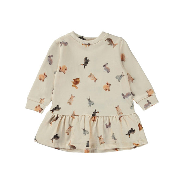 Girls Beige Rabbit Print Dress