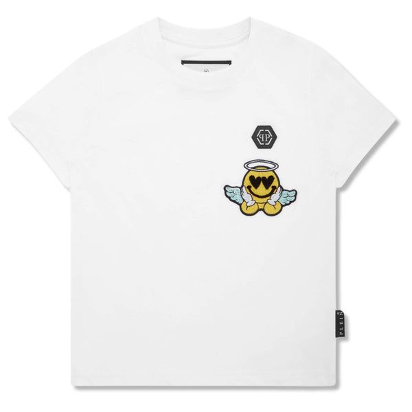Unisex White Logo Smiley-Patch T-Shirt