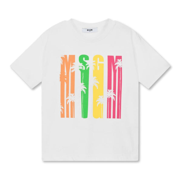 Girls White Cotton Palm Tree T-Shirt