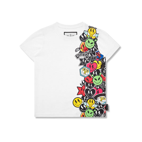 Unisex White Smiley-Print Cotton T-Shirt