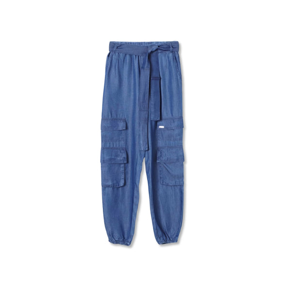 Girls Denim Blue Cargo Pockets Trouser