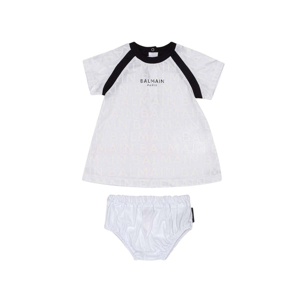 Baby Girls White Logo-Print Dress Set