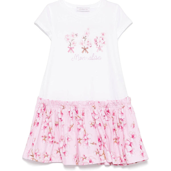 Girls White & Pink Floral-Print Dress