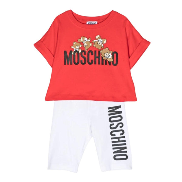 Girls Red Logo Print Shorts Set