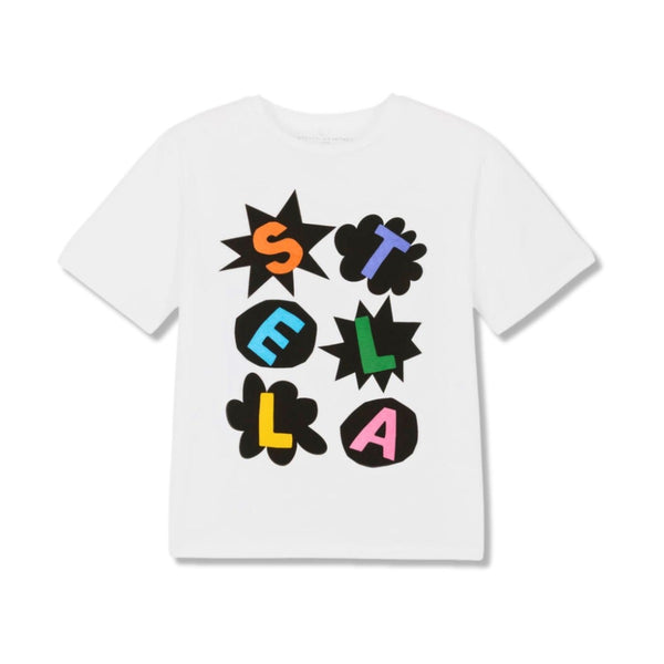 Girls White Logo Print Cotton T-Shirt