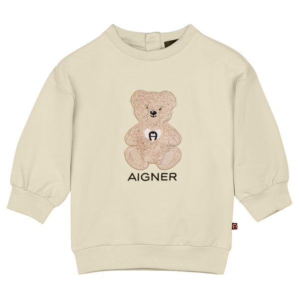 Girls Beige Teddy Bear Logo-Patch Sweatshirts