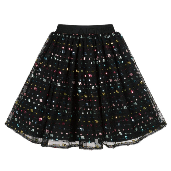 Girls Black Sequinned Tulle Skirt