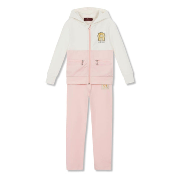Girls Pink & Ivory Cotton Tracksuit