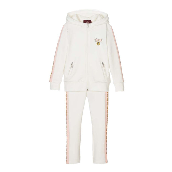 Girls White Cotton Tracksuit