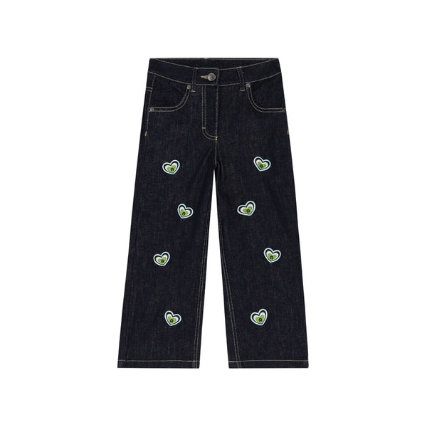 Girls Dark Blue Denim Heart Logo Jeans