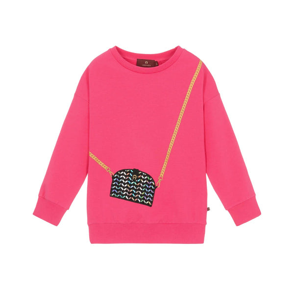 Girls Pink Cotton Logo Bag Sweatshirt