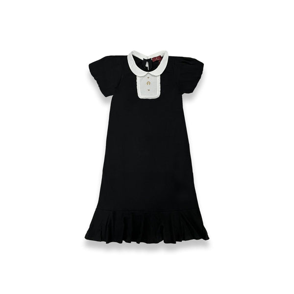 Girls Black Cotton Half Sleeves Dress