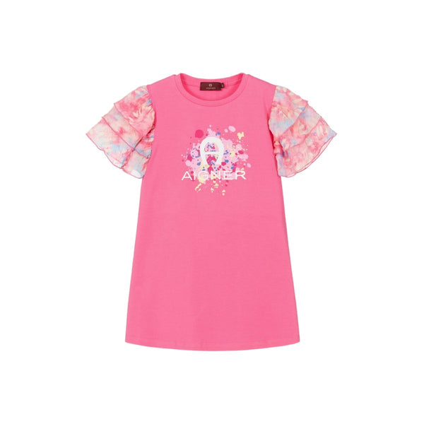 Girls Fuchsia Pink & Pastel Cotton Dress