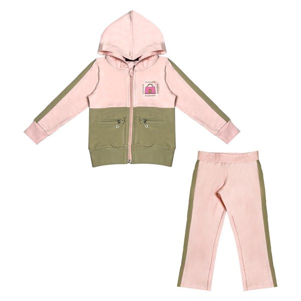 Girls Pink & Beige Logo-Print Tracksuits