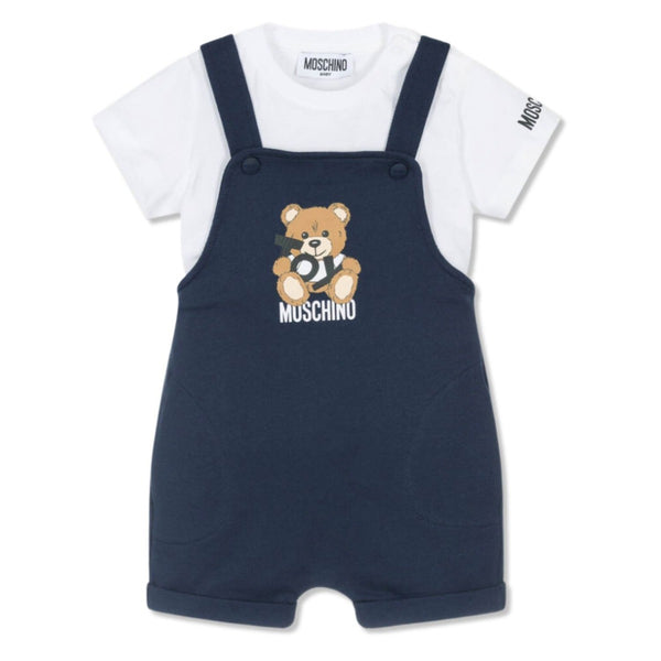 Baby Unisex Blue Teddy Bear Dungaree Set