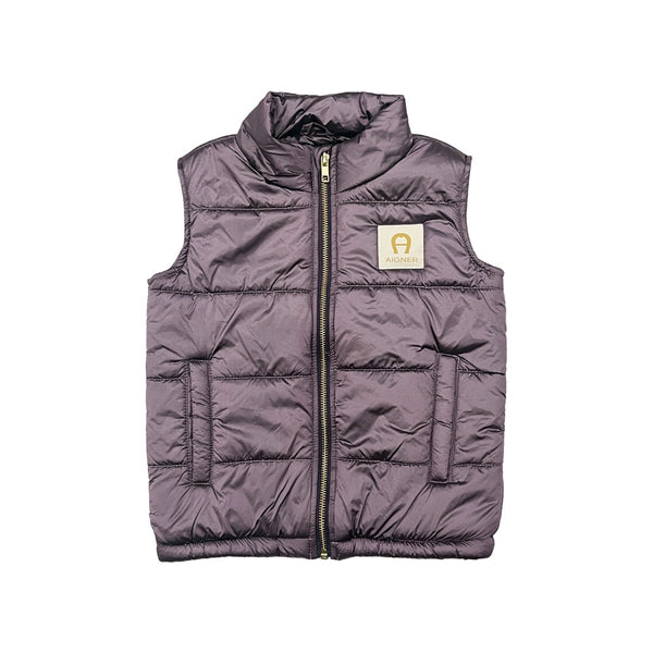 Girls Purple Logo-Patch Puffer Gilet
