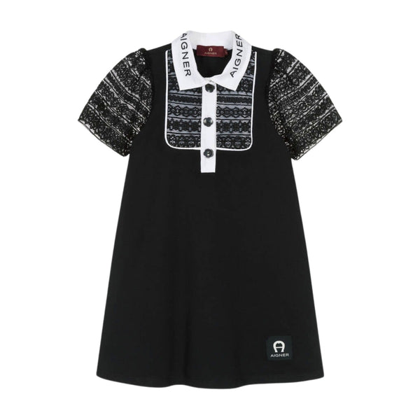 Girls Black Cotton & Lace Dress