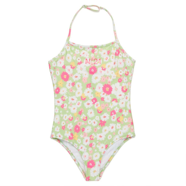 Girls Green Floral One-Piece Swimsuit