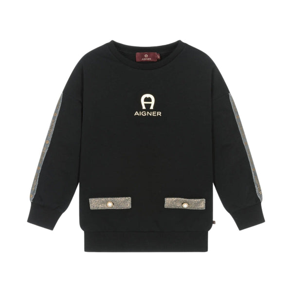 Girls Black Cotton Sweatshirt