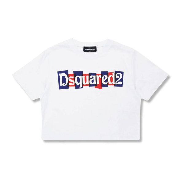 Girls White Logo-Print Cropped T-Shirt