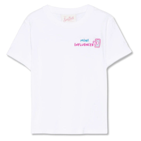 Girls White Embroidery-Logo T-Shirt