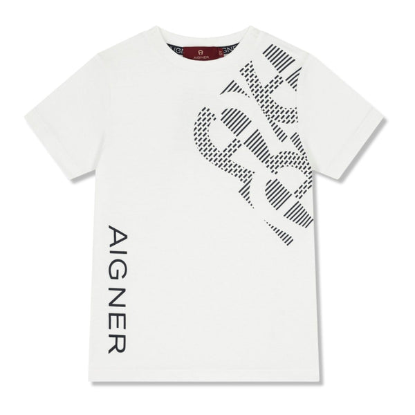 Boys White Logo-Print Cotton T-Shirt