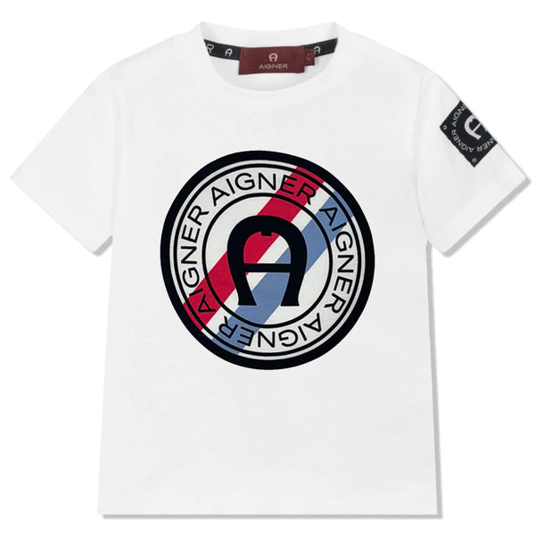 Boys White Cotton Logo-Print T-Shirt