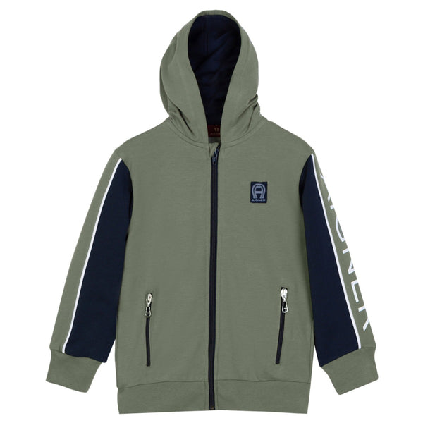 Boys Green Logo Zip-Up Hoodies
